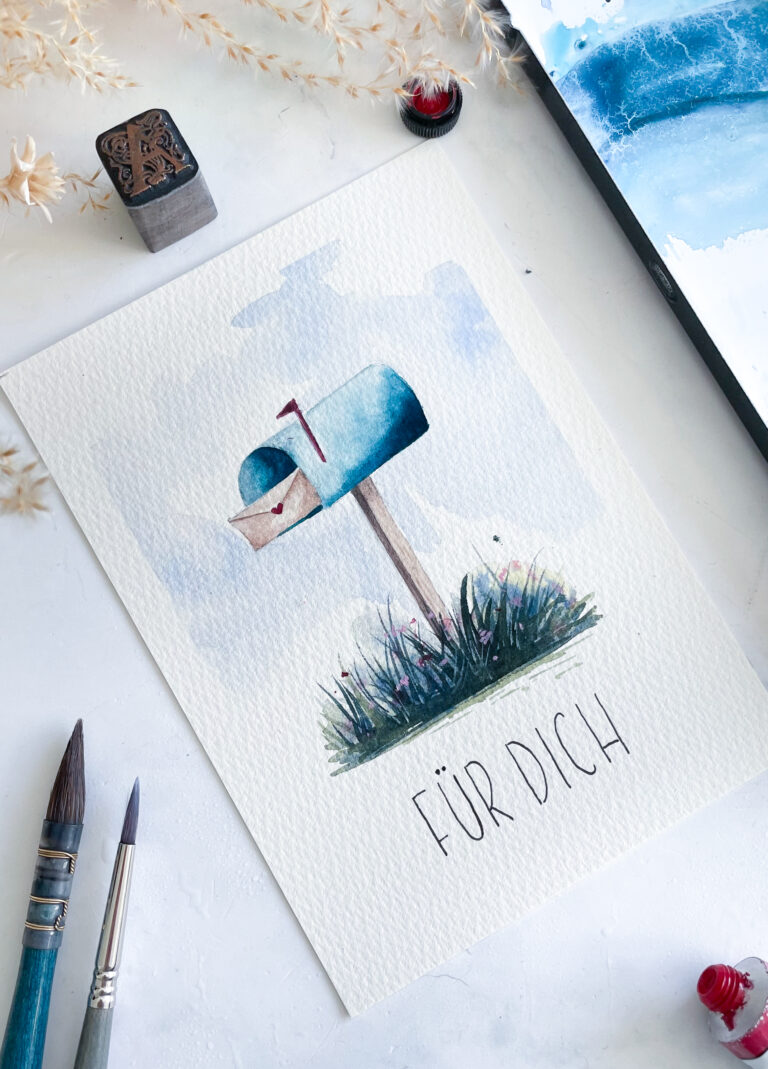 Aquarell Illustration Briefkasten